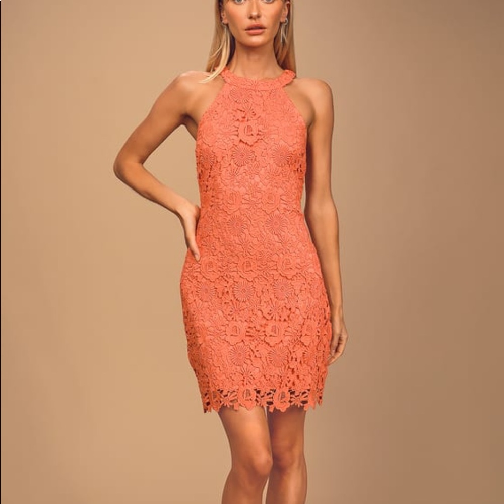 Lulu’s Love Poem Coral Orange Lace Dress